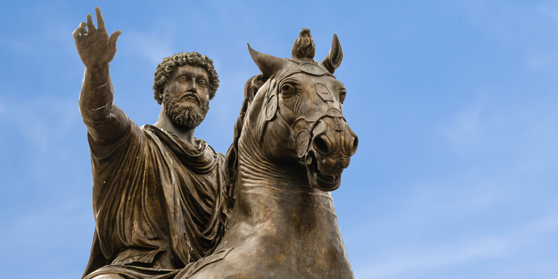 En staty över den romerska kejsaren Marcus Aurelius till häst 